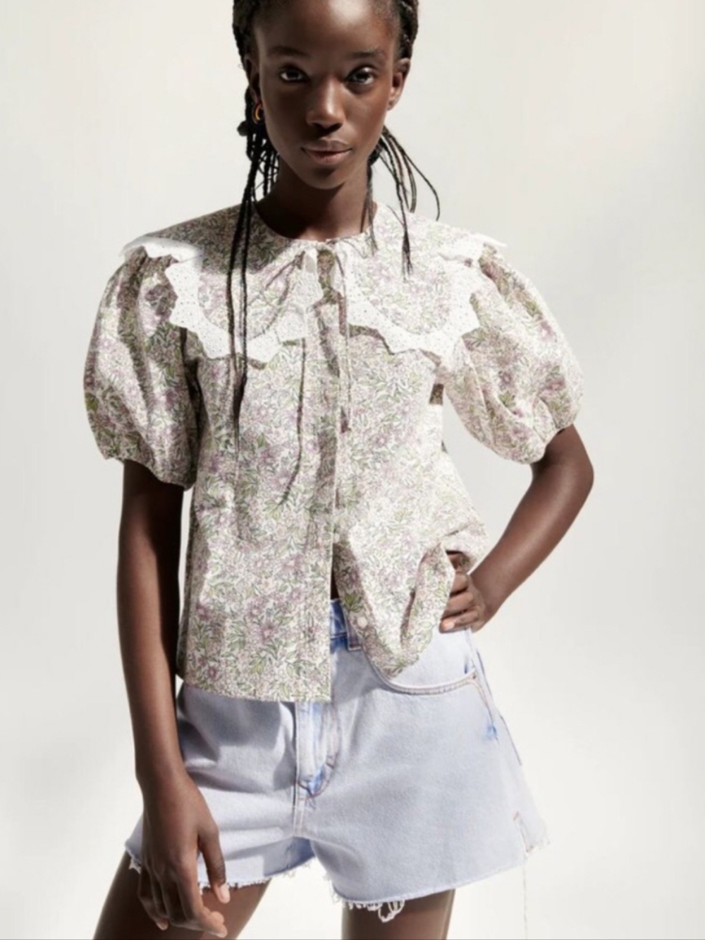 Floral Lace-Trimmed Blouse